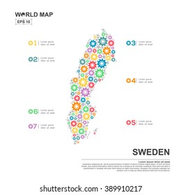 Map Of Sweden Infographic design template with gear chain
