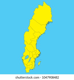 Map of Sweden isolated on a blue background.
