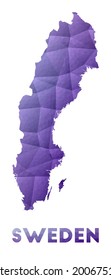 Mapa de Suecia. Baja ilustración policial del país. Diseño geométrico púrpura. Ilustración vectorial poligonal.
