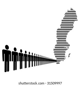 Map of Sweden made of people with line of men