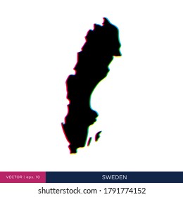 Map of Sweden in multicolor style on the border vector design template
