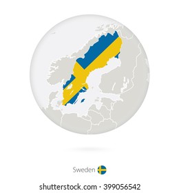 Map of Sweden and national flag in a circle. Sweden map contour with flag. Vector Illustration.