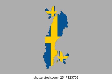 Landkarte von Schweden mit der Nationalflagge von Schweden, Schweden Flagge Vektorgrafik, Schweden Landesflagge ist ein Symbol der Freiheit, Vektorgrafik
