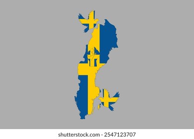 Landkarte von Schweden mit der Nationalflagge von Schweden, Schweden Flagge Vektorgrafik, Schweden Landesflagge ist ein Symbol der Freiheit, Vektorgrafik
