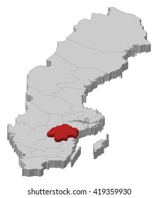 Map - Sweden, Oestergoetland County - 3D-Illustration