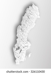 Map of Sweden with paper cut effect. Rivers and lakes are shown.