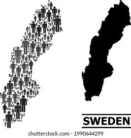 Map of Sweden for politics agitprop. Vector demographics abstraction. Abstraction map of Sweden done of human elements. Demographic scheme in dark gray color variations.
