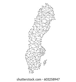 Map of Sweden from polygonal black lines and dots of vector illustration