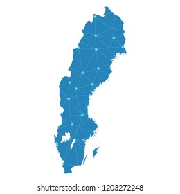 Map of Sweden from Polygonal wire frame low poly mesh,Sweden map Vector Illustration EPS10.