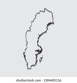 Map of Sweden with shadow on gray background.eps10 