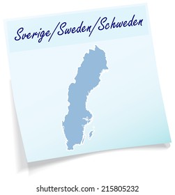Map of Sweden as sticky note in blue