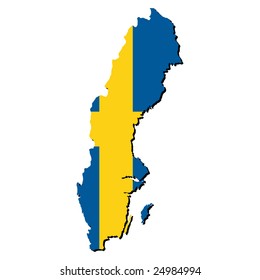 map of Sweden with their flag illustration