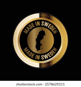 Map of Sweden. Vector illustration. Logo, Icon, and Symbol. Sweden map gold seal. 