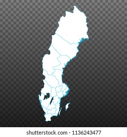 Map of Sweden. Vector illustration on transparent background. Items are placed on separate layers and editable. Vector illustration eps 10.