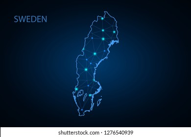 Map of Sweden. Wire frame 3D mesh polygonal network line, design sphere, dot and structure. communications map of Sweden. Vector Illustration EPS10. - Vector