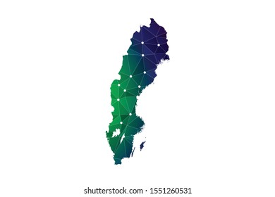 Map of Sweden. Wire frame 3D mesh polygonal network line, design sphere, dot and structure. communications map of Sweden. Vector Illustration EPS10.