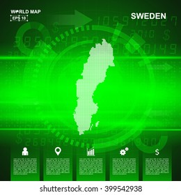 Map Of Sweden,Abstract Green background, pixel vector illustration