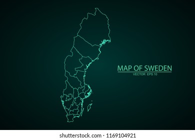 Map of Sweden,Green map on dark background of map of Sweden symbol for your web site design map. Vector illustration eps 10.