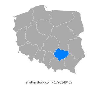 Map of Swietokrzyskie in Poland on white