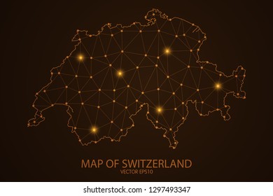 Map of Switzerland - Abstract mash line and point scales on dark background. 3D mesh polygonal network connections.Vector illustration eps 10. 