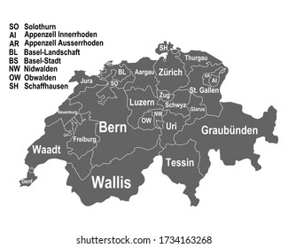 Map of Switzerland with all cantons