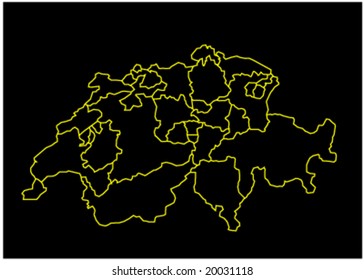 map of switzerland black and yellow vector illustration