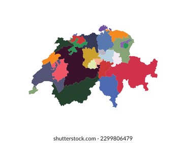 Map of Switzerland cantons. Detailed colored map of Switzerland cantons and regions