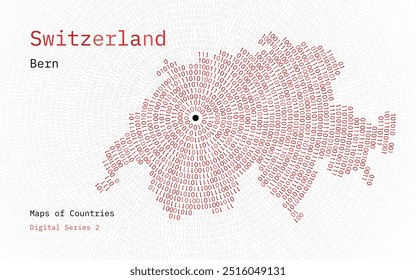 A map of Switzerland depicted in zeros and ones in the form of a circle. The capital, Bern, is shown in the center of the circle