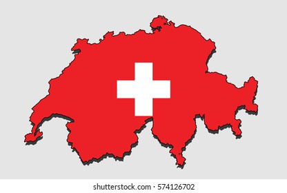 Map of Switzerland, Filled with the National Flag 