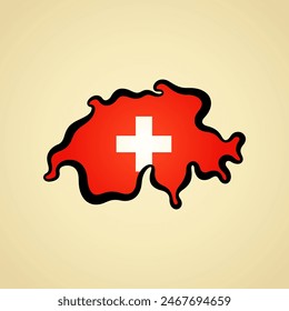 Mapa de Suiza con bandera y contorno negro.