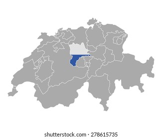Map of Switzerland with flag of Luzern