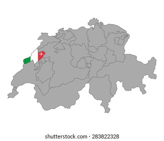 Map of Switzerland with flag of Neuchatel
