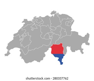 Map of Switzerland with flag of Ticino