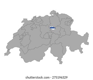 Map of Switzerland with flag of Zug