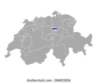 Map of Switzerland with flag of Zug