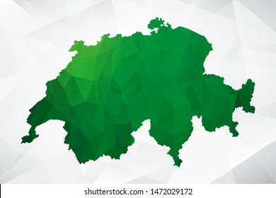 Map of Switzerland - Green Geometric Rumpled Triangular , Polygonal Design For Your . Vector illustration eps 10