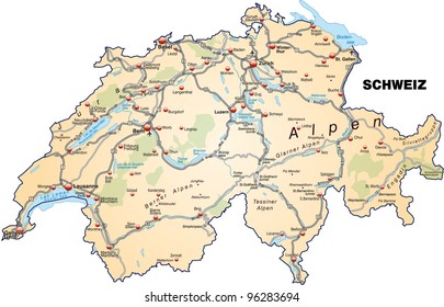 Map of Switzerland with highways
