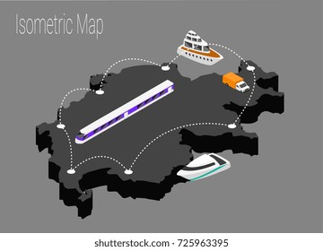 Map Switzerland isometric concept. 3d flat illustration of Map Europe.