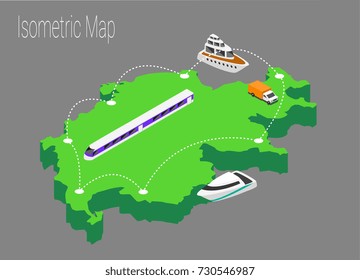 Map Switzerland isometric concept. 3d flat illustration of Map Europe.