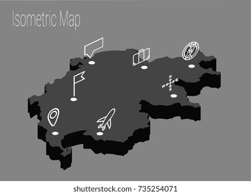 Map Switzerland isometric concept. 3d flat illustration of Map Europe.