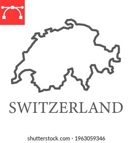 Map of Switzerland line icon, country and travel, Switzerland map vector icon, vector graphics, editable stroke outline sign, eps 10