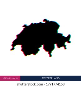 Map of Switzerland in multicolor style on the border vector design template