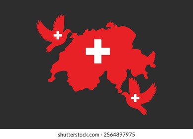 Map of Switzerland with the national flag of Switzerland, Switzerland flag vector graphic, Switzerland country flag is a symbol of freedom, vector illustration
