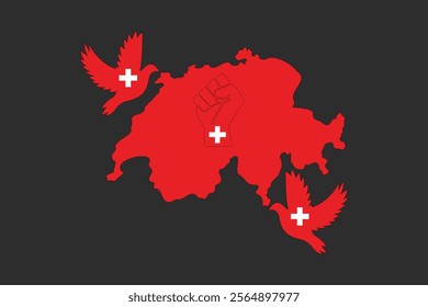 Map of Switzerland with the national flag of Switzerland, Switzerland flag vector graphic, Switzerland country flag is a symbol of freedom, vector illustration
