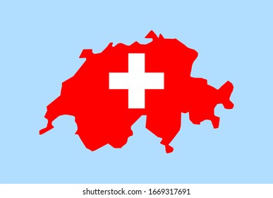 Karte der Schweiz auf blauem Hintergrund, Flagge der Schweiz darauf.