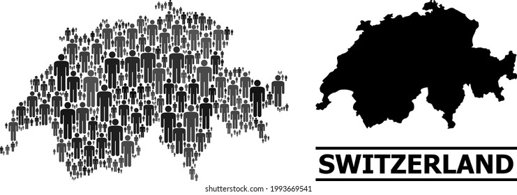 Map of Switzerland for politics promotion. Vector nation mosaic. Concept map of Switzerland made of crowd elements.