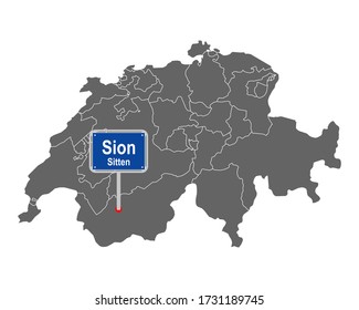 Mapa de Suiza con señalización vial de Sion