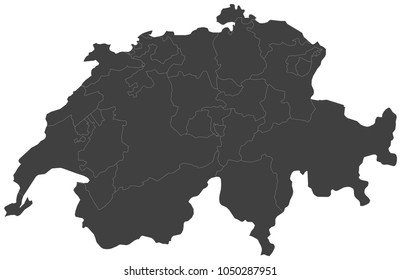 Map of Switzerland split into regions
