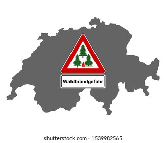 Map of Switzerland and traffic sign forest fire