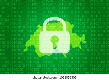 Map of Switzerland. vector illustration with lock and binary code background. internet blocking,virus attack, privacy protect
